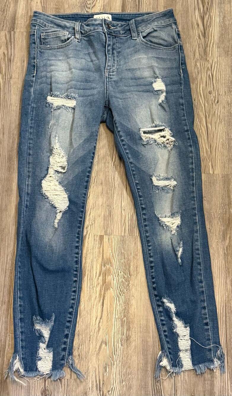 Cello Distressed Skinny Jeans Size 9 Blue Denim Raw Hem